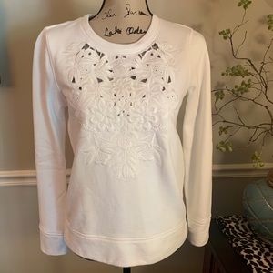 J Crew White Cutout Embroidered Sweatshirt Top